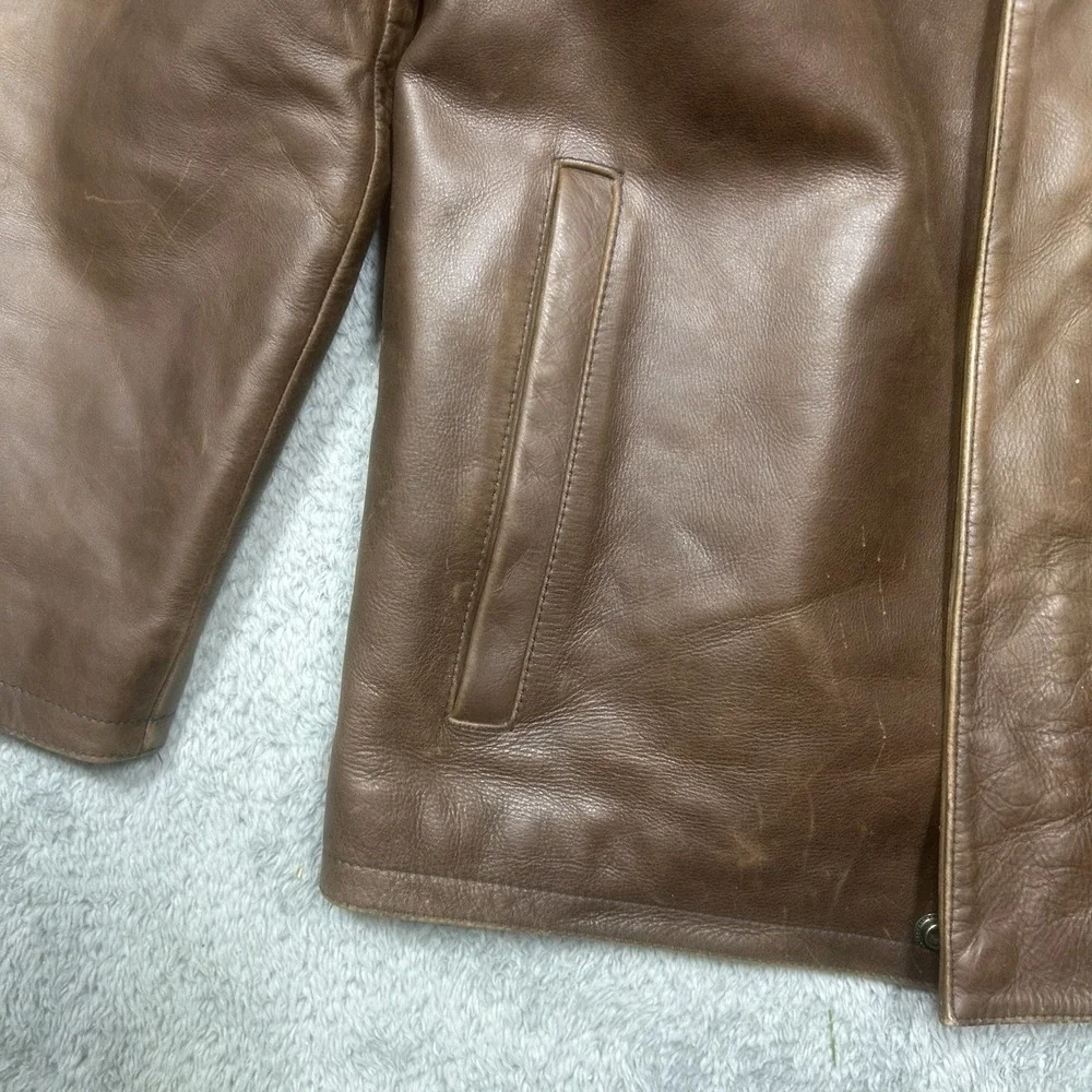 Vintage JHANE BARNES Bomber Jacket Men's 38 Brown Full Zip Lined Moto *SCRATCHES